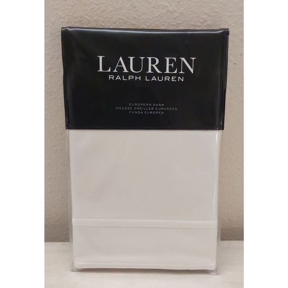 Ralph Lauren SPENCER BORDER SATEEN 100% Cotton WHITE European Euro Pillow Sham - Picture 1 of 10